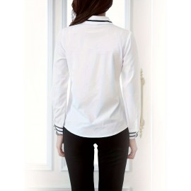 Contrast Trim  Button Front Shirt, Casual Long Sleeve Shirt For Spring & Fall, Women's Clothing
