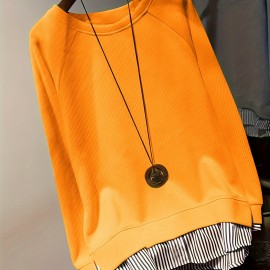 Faux Twinset Pullover Sweatshirt, Casual Long Sleeve Crew Neck Sweatshirt For Fall & Winter, Women's Clothing