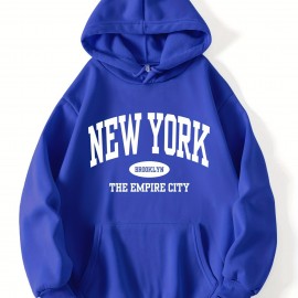 Letter Print Kangaroo Pocket Hoodie, Casual Long Sleeve Drawstring Hoodies Sweatshirt, Women's Clothing