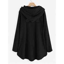 Cat Print Fuzzy Hoodie, Cute Long Sleeve Thermal Loose Sweatshirt With Pocket, Women's Clothing Cat Print Fuzzy Hoodie, Cute Long Sleeve Thermal Loose Sweatshirt With Pocket, Women's Clothing