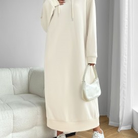 Solid Drawstring Hooded Dress, Casual Long Sleeve Loose Dress, Women's Clothing Solid Drawstring Hooded Dress, Casual Long Sleeve Loose Dress, Women's Clothing