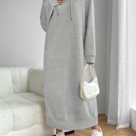 Solid Drawstring Hooded Dress, Casual Long Sleeve Loose Dress, Women's Clothing Solid Drawstring Hooded Dress, Casual Long Sleeve Loose Dress, Women's Clothing