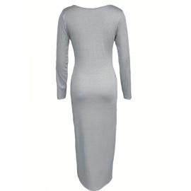Solid Scoop Neck Dress, Casual Simple Long Sleeve Maxi Dress, Women's Clothing Solid Scoop Neck Dress, Casual Simple Long Sleeve Maxi Dress, Women's Clothing