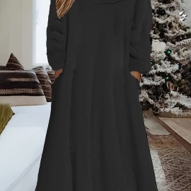 Teddy Hooded Dress, Casual Long Sleeve Winter Warm Dress, Women's Clothing Teddy Hooded Dress, Casual Long Sleeve Winter Warm Dress, Women's Clothing