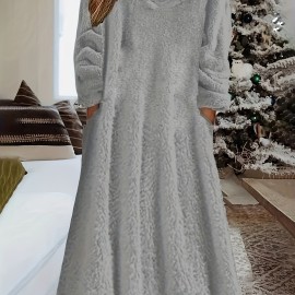 Teddy Hooded Dress, Casual Long Sleeve Winter Warm Dress, Women's Clothing Teddy Hooded Dress, Casual Long Sleeve Winter Warm Dress, Women's Clothing