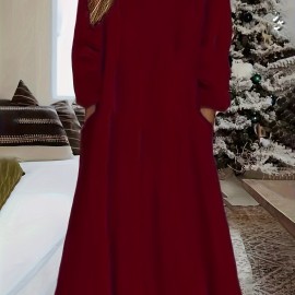 Teddy Hooded Dress, Casual Long Sleeve Winter Warm Dress, Women's Clothing Teddy Hooded Dress, Casual Long Sleeve Winter Warm Dress, Women's Clothing
