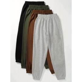 Solid Jogger Pants 4 Pack, Casual Elastic Waist Sporty Pants, Women's Clothing Solid Jogger Pants 4 Pack, Casual Elastic Waist Sporty Pants, Women's Clothing