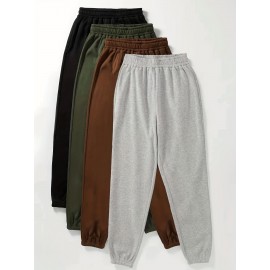 Solid Jogger Pants 4 Pack, Casual Elastic Waist Sporty Pants, Women's Clothing Solid Jogger Pants 4 Pack, Casual Elastic Waist Sporty Pants, Women's Clothing