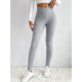 Solid Rib Knit Skinny Pants, Casual Crisscross Waist Daily Pants, Women's Clothing Solid Rib Knit Skinny Pants, Casual Crisscross Waist Daily Pants, Women's Clothing