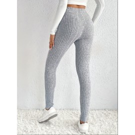 Solid Rib Knit Skinny Pants, Casual Crisscross Waist Daily Pants, Women's Clothing Solid Rib Knit Skinny Pants, Casual Crisscross Waist Daily Pants, Women's Clothing