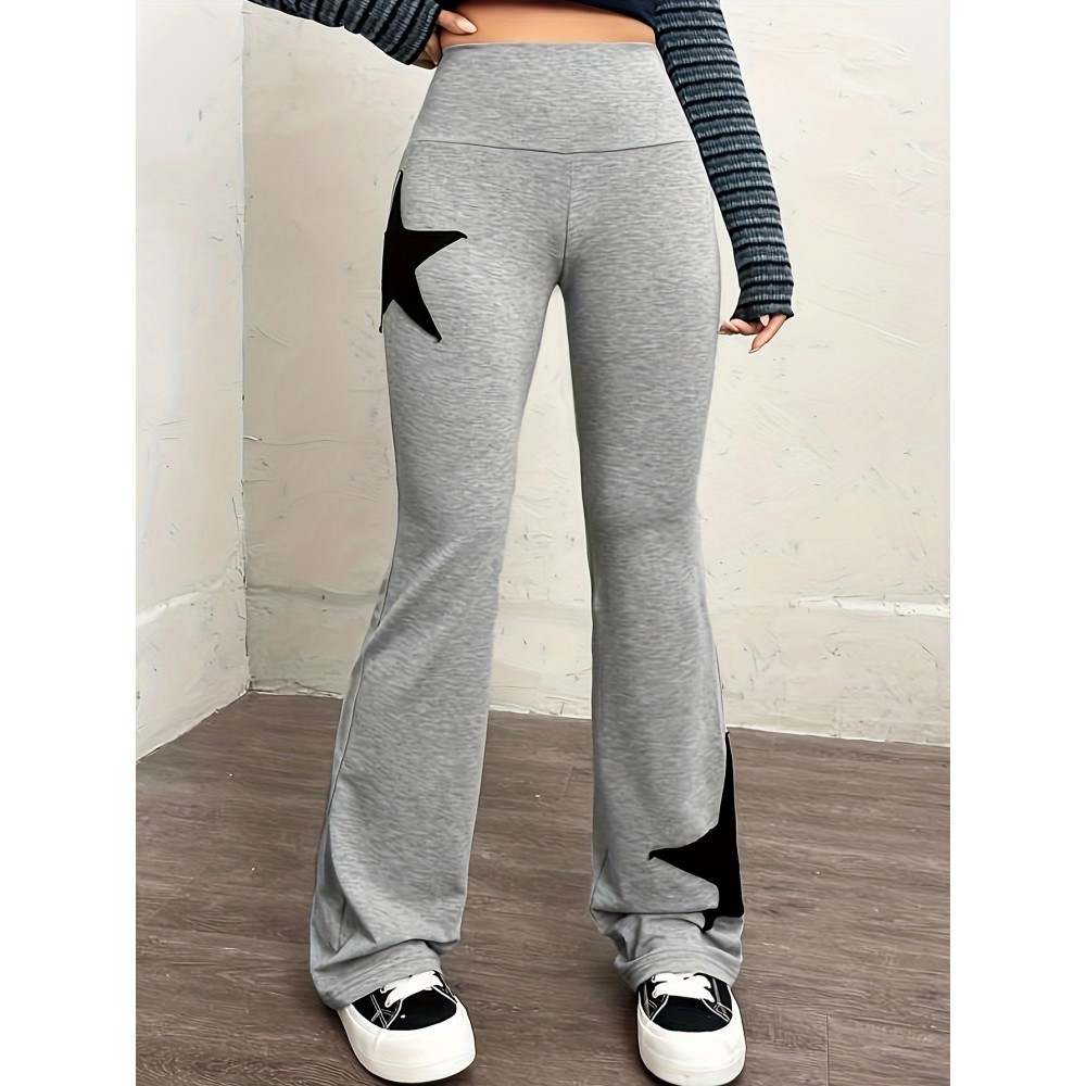 Star Pattern Flare Leg Pants, Casual High Waist Slim Pants, Women's Clothing Star Pattern Flare Leg Pants, Casual High Waist Slim Pants, Women's Clothing