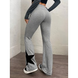 Star Pattern Flare Leg Pants, Casual High Waist Slim Pants, Women's Clothing Star Pattern Flare Leg Pants, Casual High Waist Slim Pants, Women's Clothing