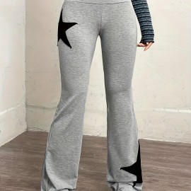 Star Pattern Flare Leg Pants, Casual High Waist Slim Pants, Women's Clothing Star Pattern Flare Leg Pants, Casual High Waist Slim Pants, Women's Clothing