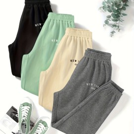 Letter Print Jogger Pants 4 Pack, Casual Elastic Waist Sporty Pants, Women's Clothing